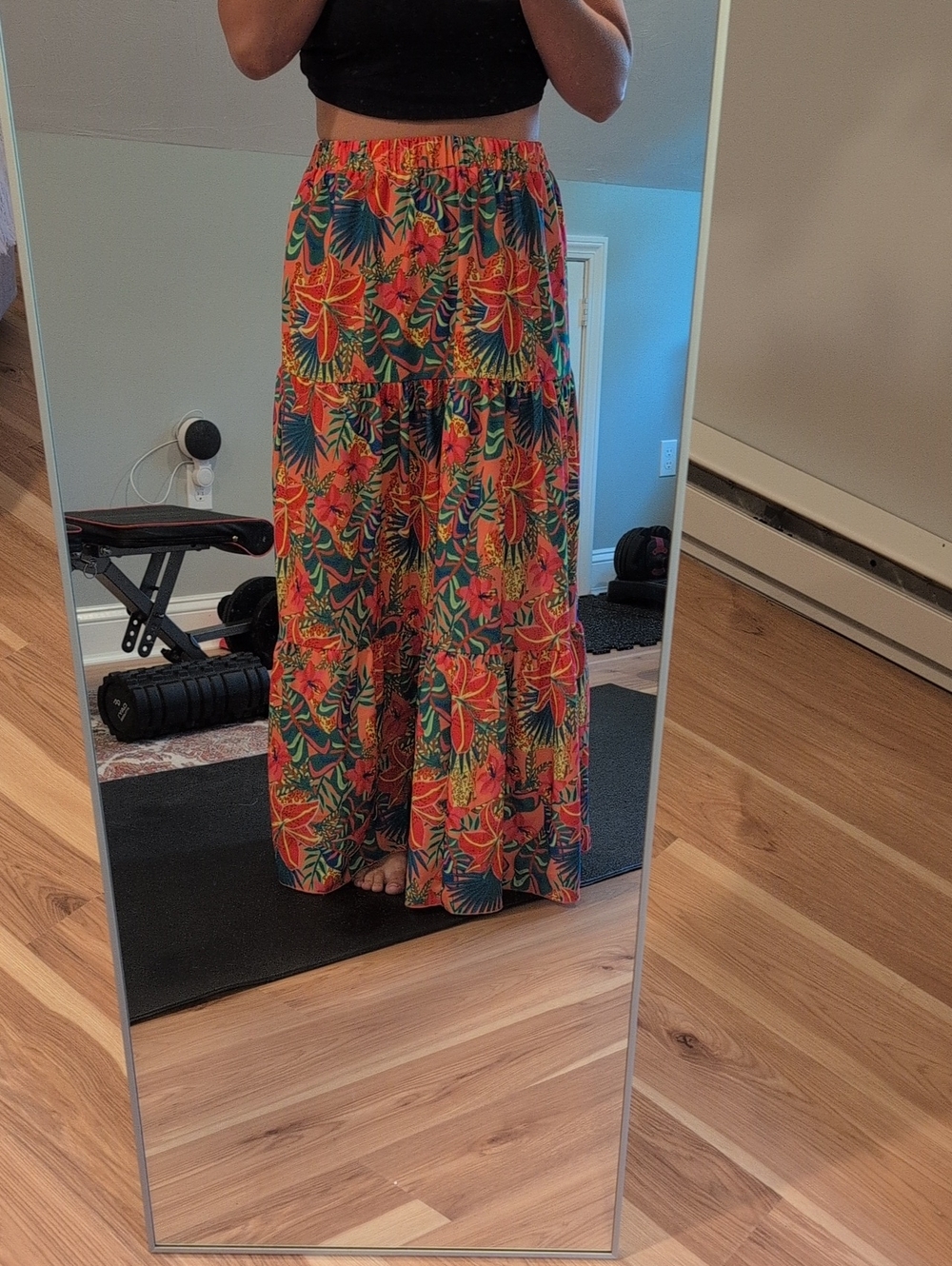 Cupshe Tropical Tiered Maxi Skirt in Orange and Green